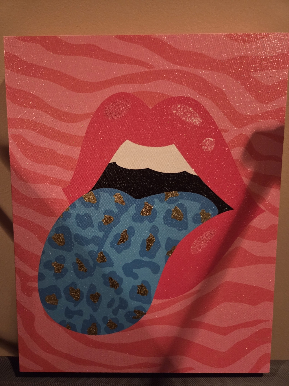 Pop Art Lip Canvas with Blue Leopard Tongue
